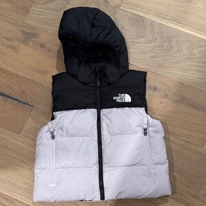 The North Face Black and Lavender Hooded Vest